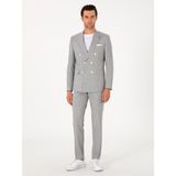 Cacharel Erkek Açık Gri Slim Fit %100 Yün Çizgili Kruvaze Takım Elbise 50306346-VR001 - 48 - 6 Drop