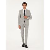 Cacharel Erkek Açık Gri Slim Fit %100 Yün Kırlangıç Yaka Çizgili Takım Elbise 50291023-VR001 - 6 Drop