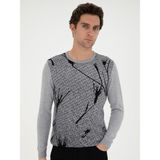 Cacharel Erkek Açık Gri Slim Fit Yün Karışımlı Bisiklet Yaka Triko Kazak 50271653-VR001 - 3XL
