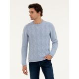 Cacharel Erkek Açık Mavi Regular Fit Yün Karışımlı Bisiklet Yaka Triko Kazak 50277314-VR003