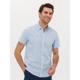 Cacharel Erkek Açık Mavi Slim Fit Keten Karışımlı Kısakol Gömlek 50269570-VR003 - 5XL