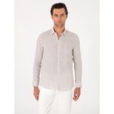 Cacharel Erkek Bej Regular Fit Kareli %100 Keten Gömlek 50300534-VR011 - S