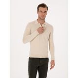 Cacharel Erkek Bej Regular Fit Pamuk Karışımlı Fermuarlı Polo Yaka Basic Triko Kazak 50318721-VR011