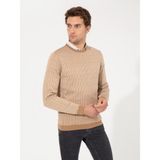 Cacharel Erkek Bej Slim Fit Bisiklet Yaka Triko Kazak 50259277-VR011 - XS