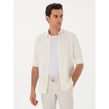Cacharel Erkek Bej Slim Fit Çizgili Keten Karışımlı Gömlek 50300398-VR011 - 3XL