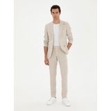 Cacharel Erkek Bej Slim Fit Çizgili Yün Karışımlı Keten Takım Elbise 50288733-VR011 - 6 Drop - 46