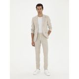 Cacharel Erkek Bej Slim Fit Çizgili Yün Karışımlı Keten Takım Elbise 50288733-VR011 - 6 Drop - 56