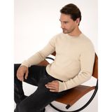 Cacharel Erkek Bej Slim Fit Pamuk Karışımlı Bisiklet Yaka Selanik Örgü Triko Kazak 50318976-VR011 - XL