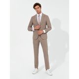 Cacharel Erkek Bej Slim Fit Yün Karışımlı Kırlangıç Yaka Çizgili Takım Elbise 50260681-VR011 - 4 Drop - 56