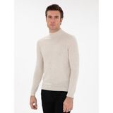 Cacharel Erkek Bej Slim Fit Yün Karışımlı Yarım Balıkçı Yaka Basic Triko Kazak 50293281-VR011 - XL