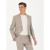 Cacharel Erkek Bej Slim Fit Yün Kaşmir Karışımlı Çizgili Klasik Ceket 50272614-VR011 - 6 Drop - 56