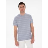 Cacharel Erkek Beyaz Regular Fit Bisiklet Yaka Çizgili T-Shirt 50301352-VR036 - Mavi