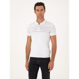 Cacharel Erkek Beyaz Slim Fit %100 Pamuk Fermuarlı Polo Yaka Triko T-Shirt 50300821-VR013 - 3XL