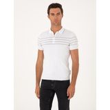 Cacharel Erkek Beyaz Slim Fit %100 Pamuk Fermuarlı Polo Yaka Triko T-Shirt 50300821-VR013 - 3XL