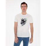 Cacharel Erkek Beyaz Slim Fit Bisiklet Yaka Desenli T-Shirt 50301522-VR013