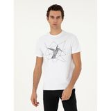 Cacharel Erkek Beyaz Slim Fit Bisiklet Yaka Desenli T-Shirt 50305443-VR013