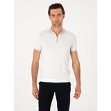 Cacharel Erkek Beyaz Slim Fit Fermuarlı Polo Yaka Triko T-Shirt 50306425-VR013 - 3XL