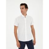 Cacharel Erkek Beyaz Slim Fit Keten Karışımlı Kısakol Gömlek 50288558-VR013 - 2XL