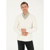 Cacharel Erkek Beyaz Slim Fit V Yaka Triko Kazak 50292561-VR013