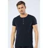 Cacharel Erkek Bisiklet Yaka Düğmeli Siyah T-shirt - XXL - Lacivert