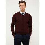 Cacharel Erkek Bordo Slim Fit V Yaka Basic Triko Kazak 50211259-VR014