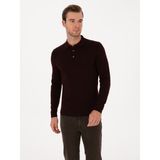 Cacharel Erkek Bordo Slim Fit Yün Karışımlı Polo Yaka Basic Triko Kazak 50315267-VR014