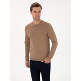 Cacharel Erkek Camel Slim Fit Yün Karışımlı Bisiklet Yaka Basic Triko Kazak 50315266-VR015
