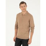 Cacharel Erkek Camel Slim Fit Yün Karışımlı Polo Yaka Basic Triko Kazak 50270169-VR015