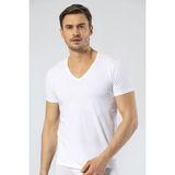Cacharel Erkek Derin V Yaka Likralı T-Shirt - Beyaz - L