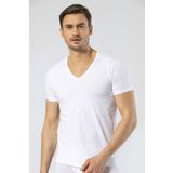 Cacharel Erkek Derin V Yaka Likrali T-Shirt Beyaz