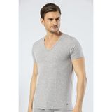 Cacharel Erkek Derin V Yaka Likralı T-Shirt - S - Gri