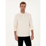 Cacharel Erkek Ekru Regular Fit %100 Pamuk 3 İplik Polo Yaka Sweatshirt 50318960-VR019