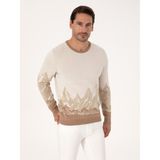 Cacharel Erkek Ekru Slim Fit %100 Pamuk Bisiklet Yaka Desenli Triko Kazak 50310562-VR019 - 2XL