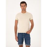 Cacharel Erkek Ekru Slim Fit %100 Pamuk Bisiklet Yaka Triko T-Shirt 50300809-VR019 - XL