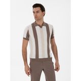 Cacharel Erkek Ekru Slim Fit Apaş Yaka Triko T-Shirt 50300805-VR019 - 2XL