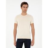 Cacharel Erkek Ekru Slim Fit Bisiklet Yaka %100 Pamuk Triko T-Shirt 50303282-VR019