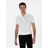 Cacharel Erkek Ekru Slim Fit Fermuarlı Polo Yaka Triko T-Shirt 50300834-VR019 - 2XL