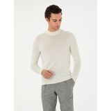 Cacharel Erkek Ekru Slim Fit Kaşmir İpek Karışımlı Çeyrek Balıkçı Yaka Triko Kazak 50296503-VR019 - 3XL