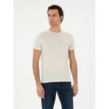 Cacharel Erkek Ekru Slim Fit Keten Karışımlı Bisiklet Yaka T-Shirt 50306157-VR019 - XL
