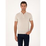 Cacharel Erkek Ekru Slim Fit Keten Karışımlı Fermuarlı Polo Yaka Triko T-Shirt 50300822-VR019 - 2XL