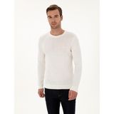 Cacharel Erkek Ekru Slim Fit Pamuk Karışımlı Bisiklet Yaka Triko Kazak 50318868-VR019