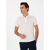 Cacharel Erkek Ekru Slim Fit Polo Yaka Pamuklu Basic T-Shirt 50300934-VR019 - 4XL