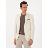 Cacharel Erkek Ekru Slim Fit Yün Keten Karışımlı Çizgili Kırlangıç Yaka Ceket 50300075-VR019 - 6 Drop - 48