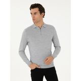 Cacharel Erkek Gri Regular Fit Yün Karışımlı Fermuarlı Polo Yaka Basic Triko Kazak 50296495-VR024
