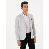 Cacharel Erkek Gri Slim Fit Keten Karışımlı Kaz Ayağı Ceket 50300038-VR024 - 6 Drop - 46