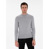 Cacharel Erkek Gri Slim Fit Yün Karışımlı Çeyrek Balıkçı Yaka Basic Triko Kazak 50296402-VR024