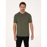 Cacharel Erkek Haki Regular Fit %100 Pamuk Bisiklet Yaka Basic T-shirt 50319801-VR027