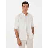 Cacharel Erkek Haki Regular Fit Keten Karışımlı Çizgili Gömlek 50300578-VR027 - 3XL