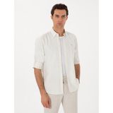 Cacharel Erkek Haki Regular Fit Keten Karışımlı Çizgili Gömlek 50300578-VR027