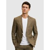 Cacharel Erkek Haki Slim Fit %100 Keten Mikro Desen Mono Yaka Ceket 50324476-VR027 - 6 Drop